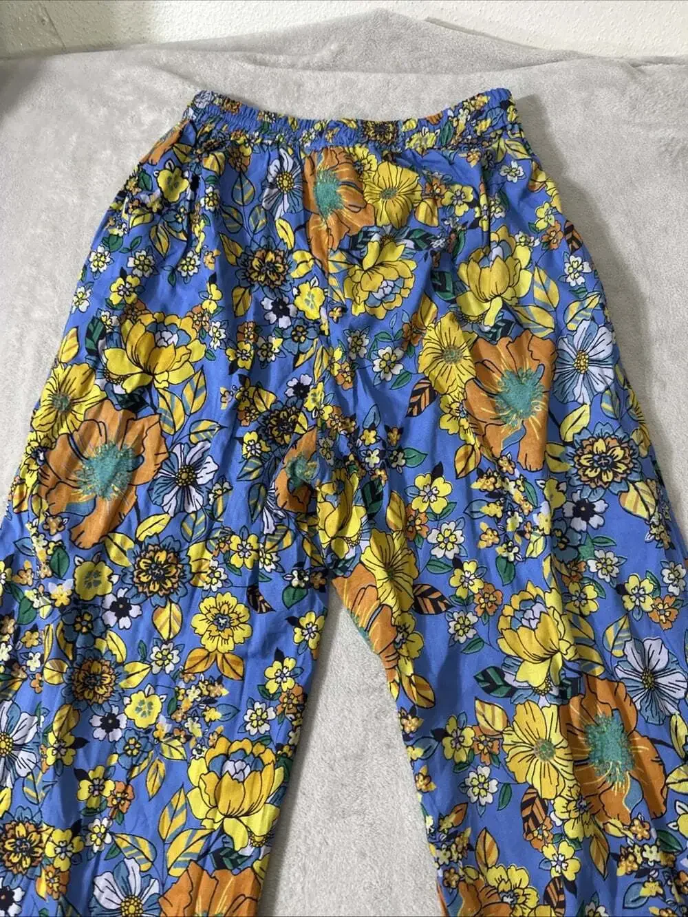Angie Women’s Floral Wide Leg Rayon Palazzo Pants Blue Boho Size M